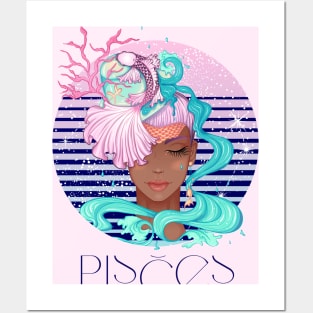 Pisces Zodiac Sign | Circle Beautiful Girl Posters and Art